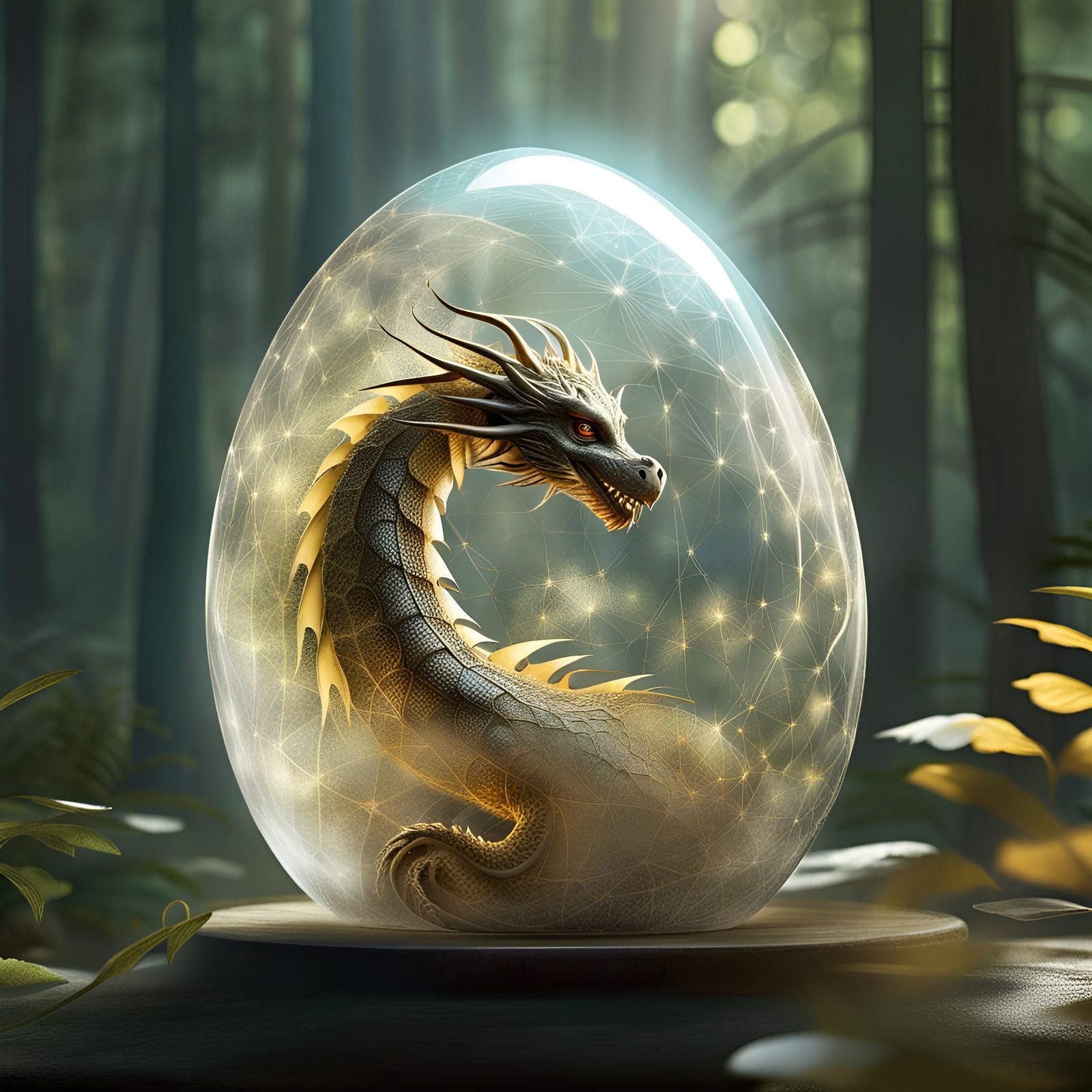 Dragon in Cracked Glass Egg: Photorealistic CGI Art