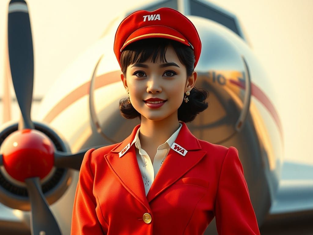 Elegant Flight Attendant in Vintage Style