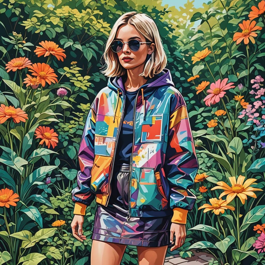 Pop Art Influencer in a Futuristic Garden