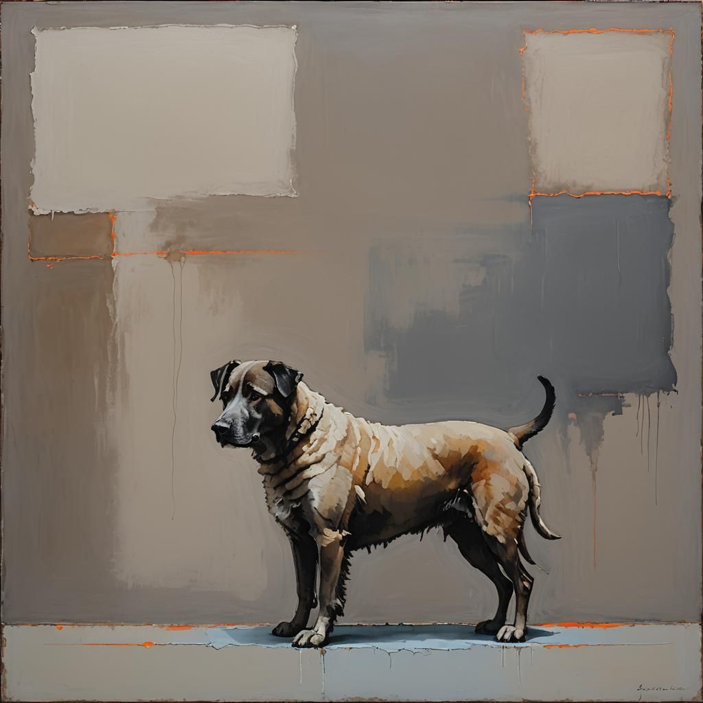 Abstract Dog Figure in Rothko-Style Oil Painting
