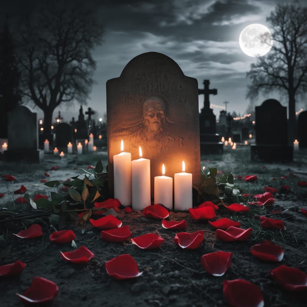 Eerie Graveyard Scene Under Bright Moon