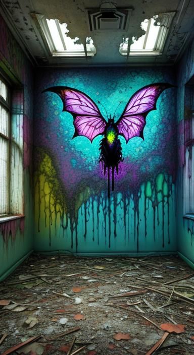 Psychedelic Bat Fairy in Acrylic Pour Style