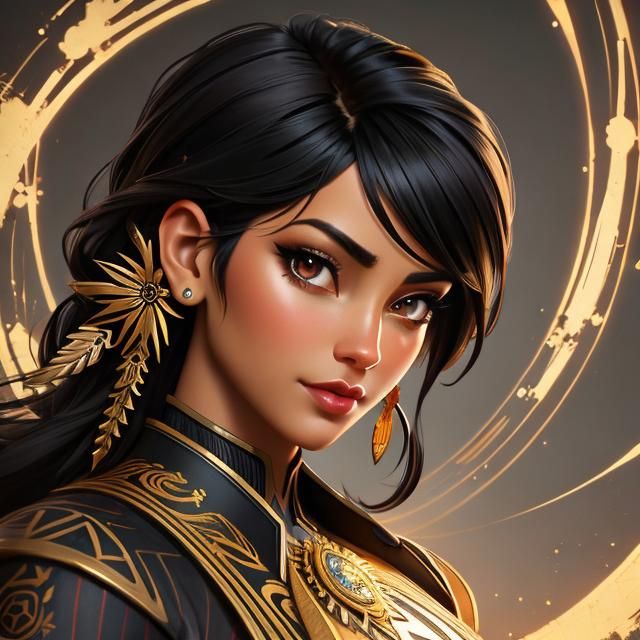 Neovictorian Woman Portrait in Tie Dye Zentangle Style