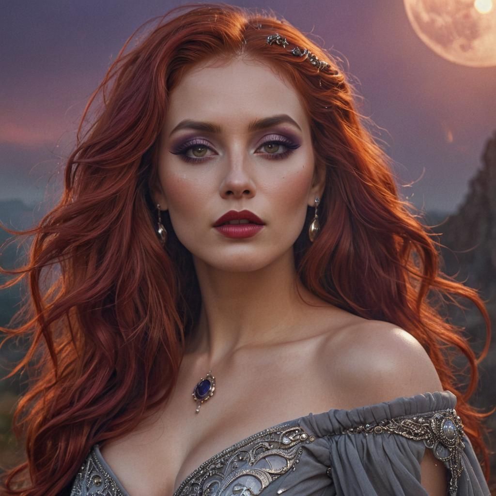 Goddess with Flowing Red Hair in Fantasy Art