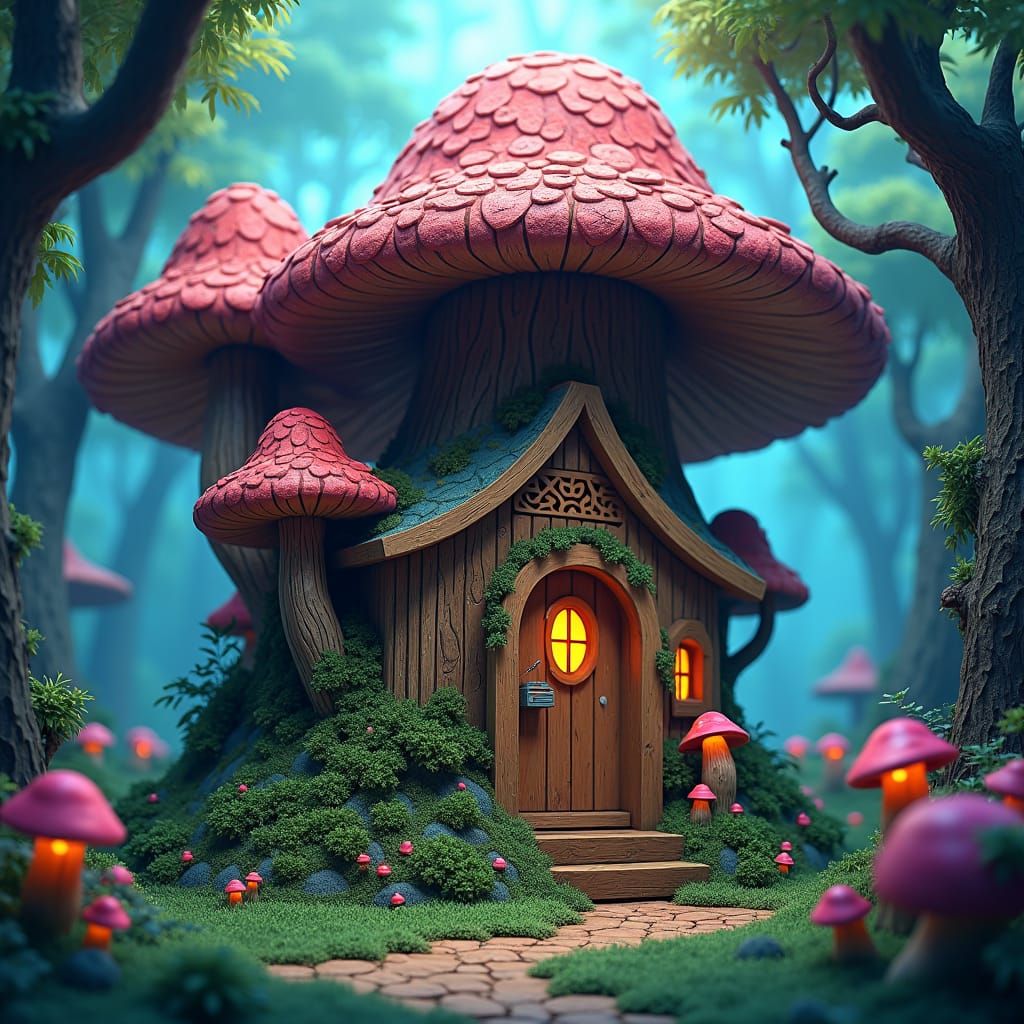 Minecraft Mushroom House in Fantastical Realism Style