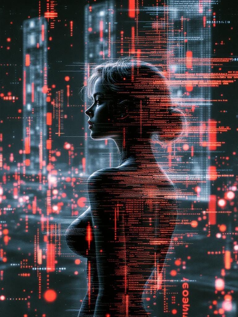 Glitch Art Fusion: Digital Artifacts and Data Streams