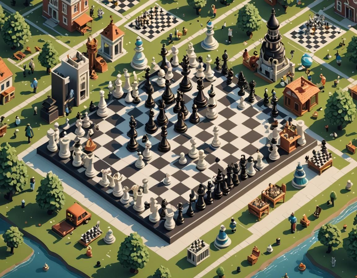Isometric Chess World: Chess Pieces Living Daily Lives