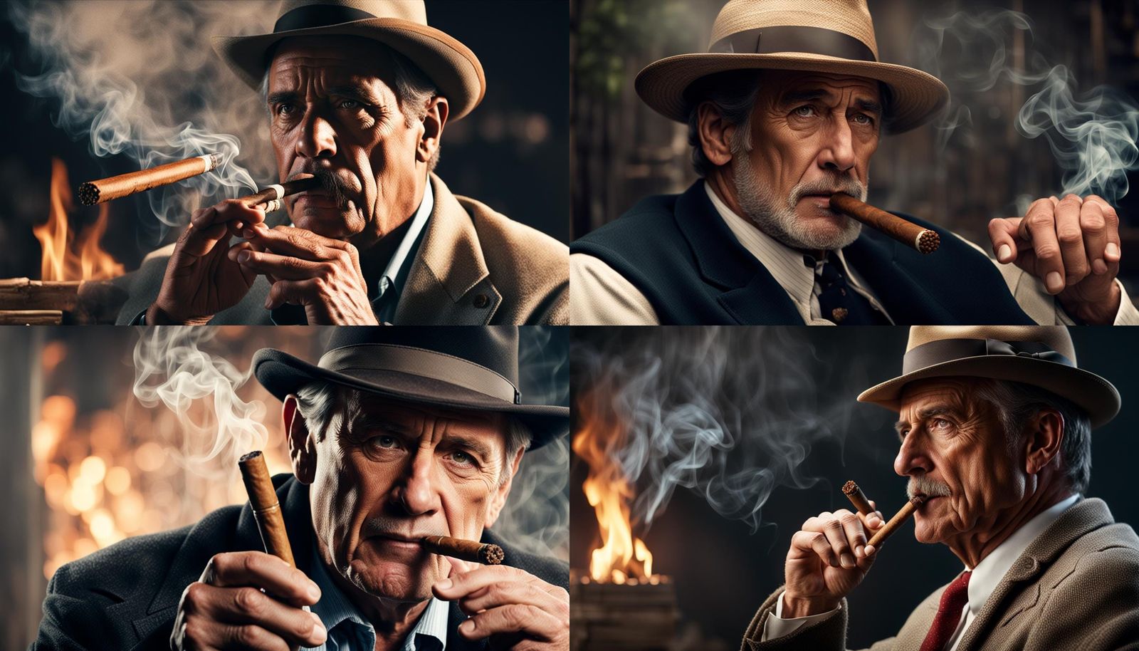 Sophisticated Gentleman Exhaling Smoke in a Pensive Mood