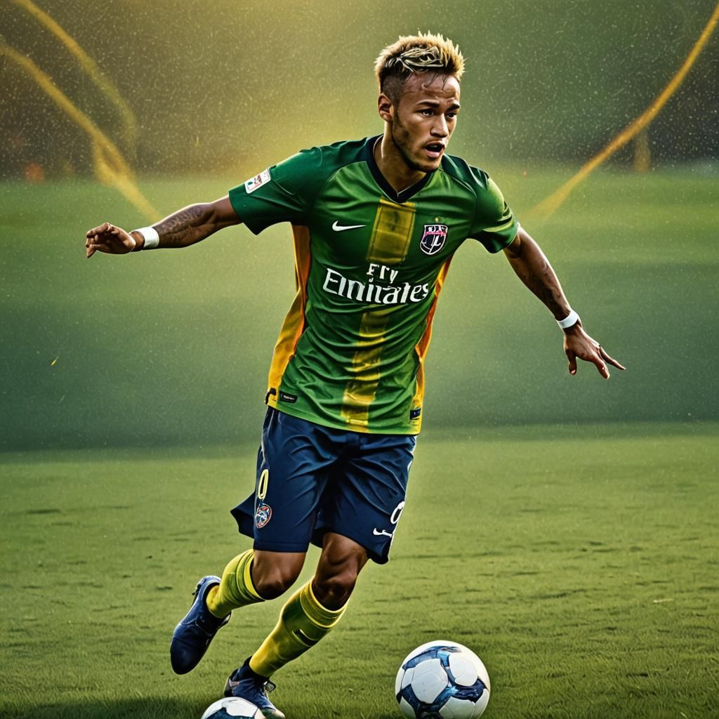 Neymar on Soccer Field in Comic Book Style
