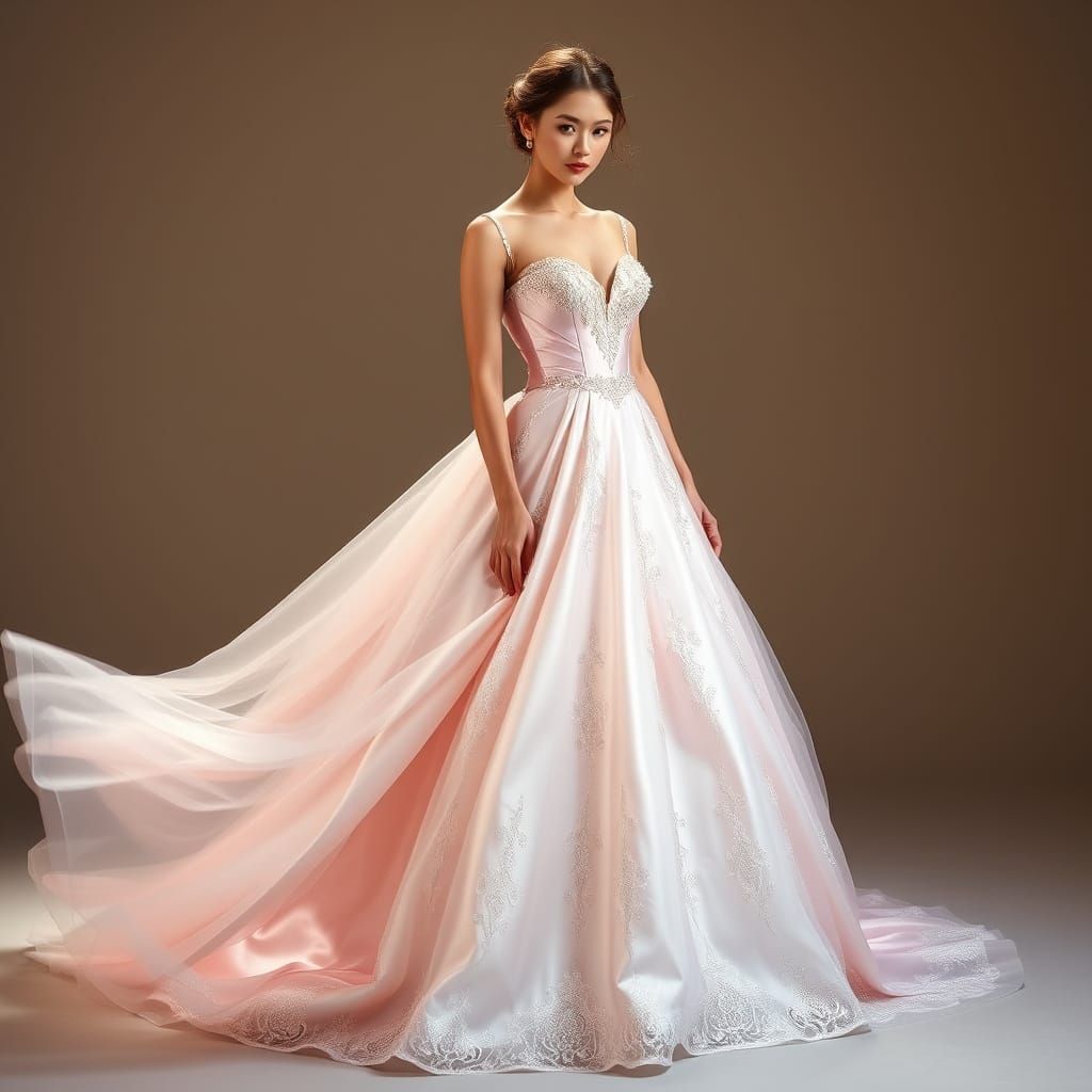 Elegant Woman in Shimmering Pink Satin Wedding Dress