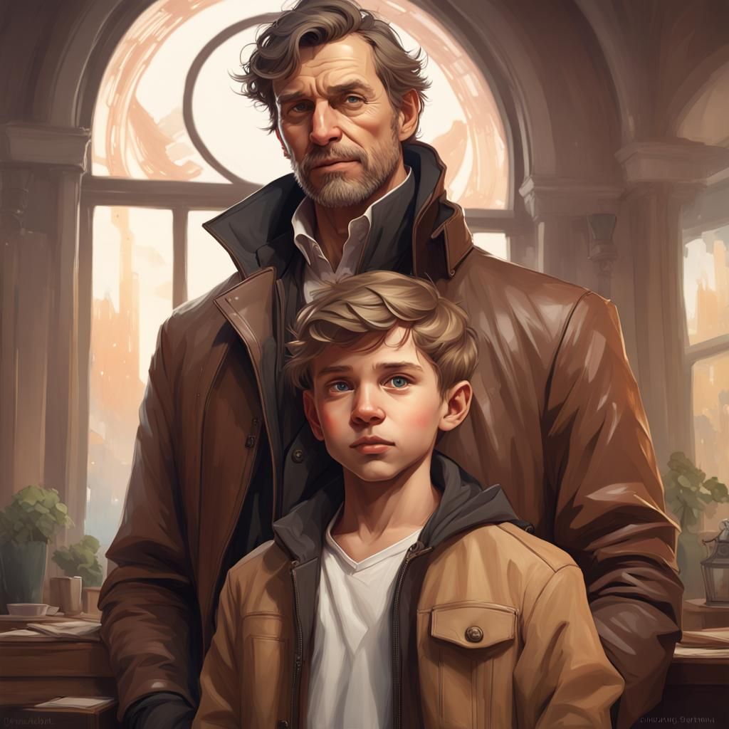 Father and Son Portrait in Art Nouveau Style