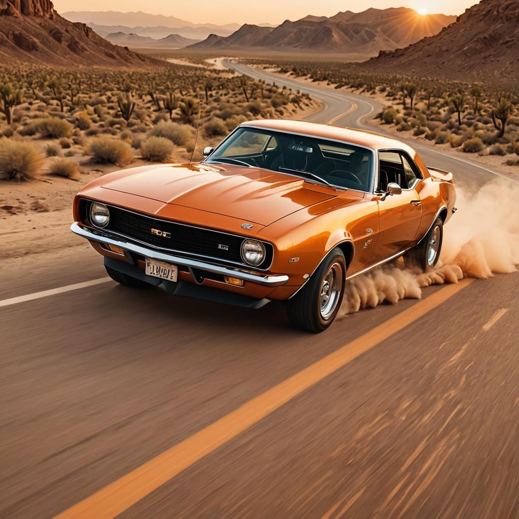 1968 Chevy Camaro Speeding Through Desert: Digital Art