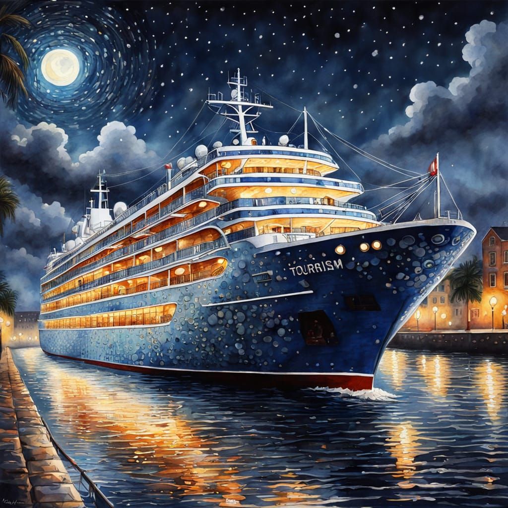 Glowing Transatlantic Liner Sails Through the Night