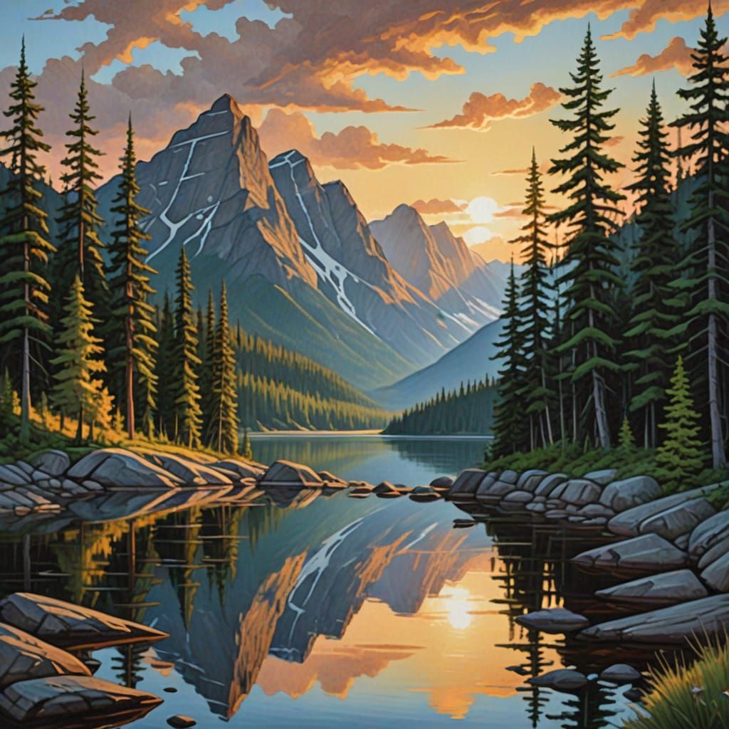 Canadian Wilderness Landscape in Impressionist Oil Painting....