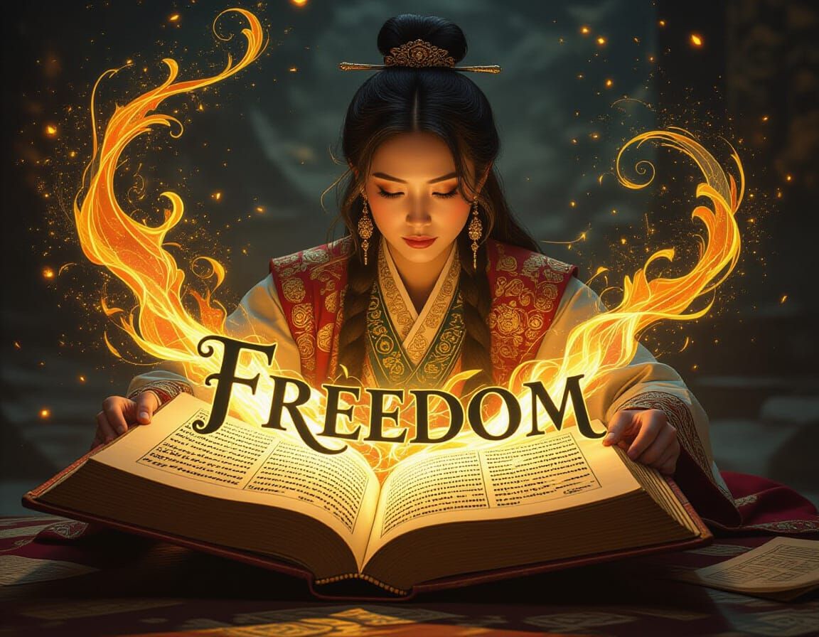Illuminated Manuscript of Freedom with Golden Light