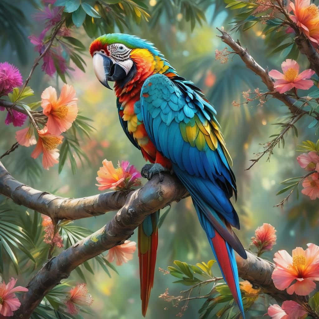 Colorful Macaw Portrait in Hyper-Realistic Style