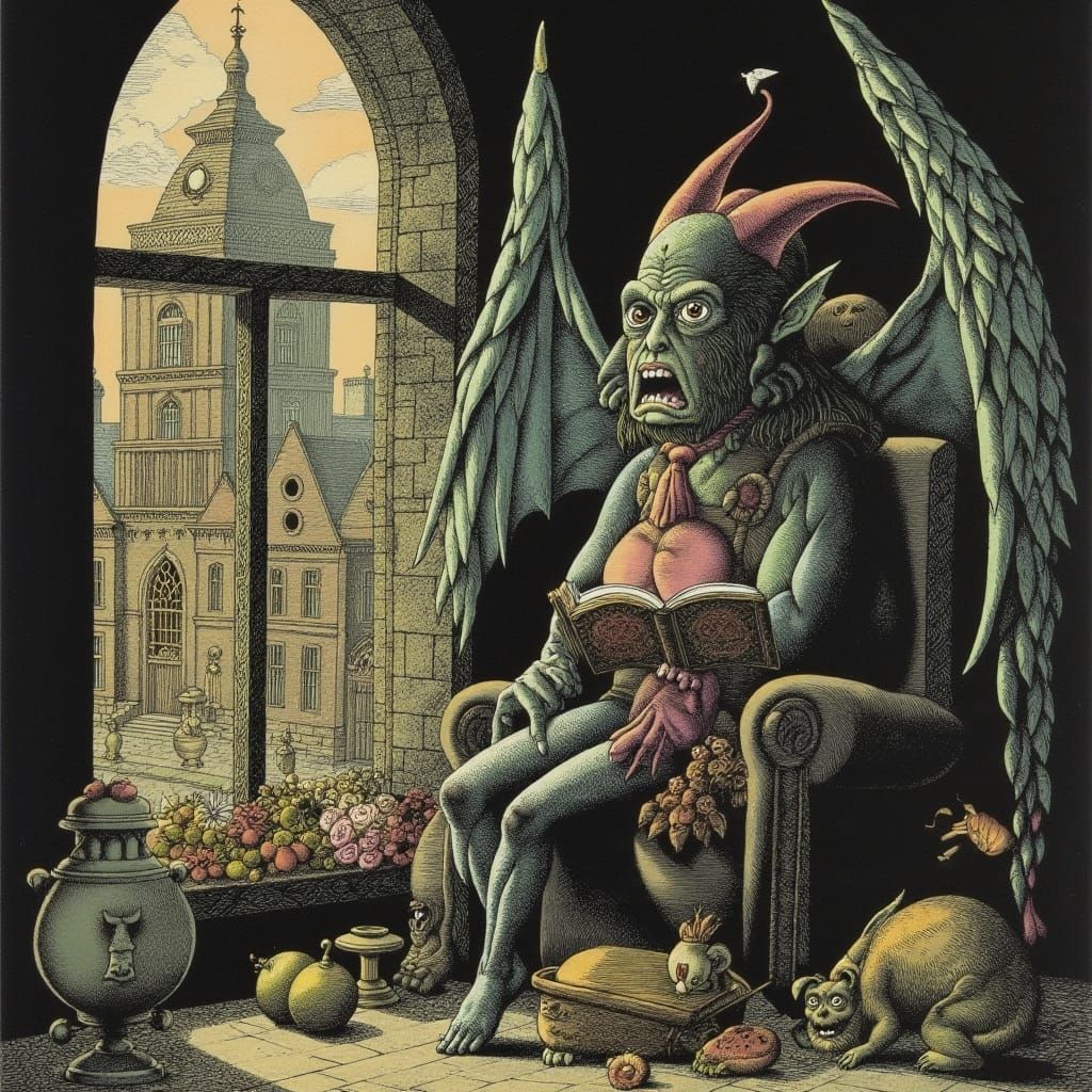 Surreal Troll Man Reads by Window in Whimsical Hans Arnold S...