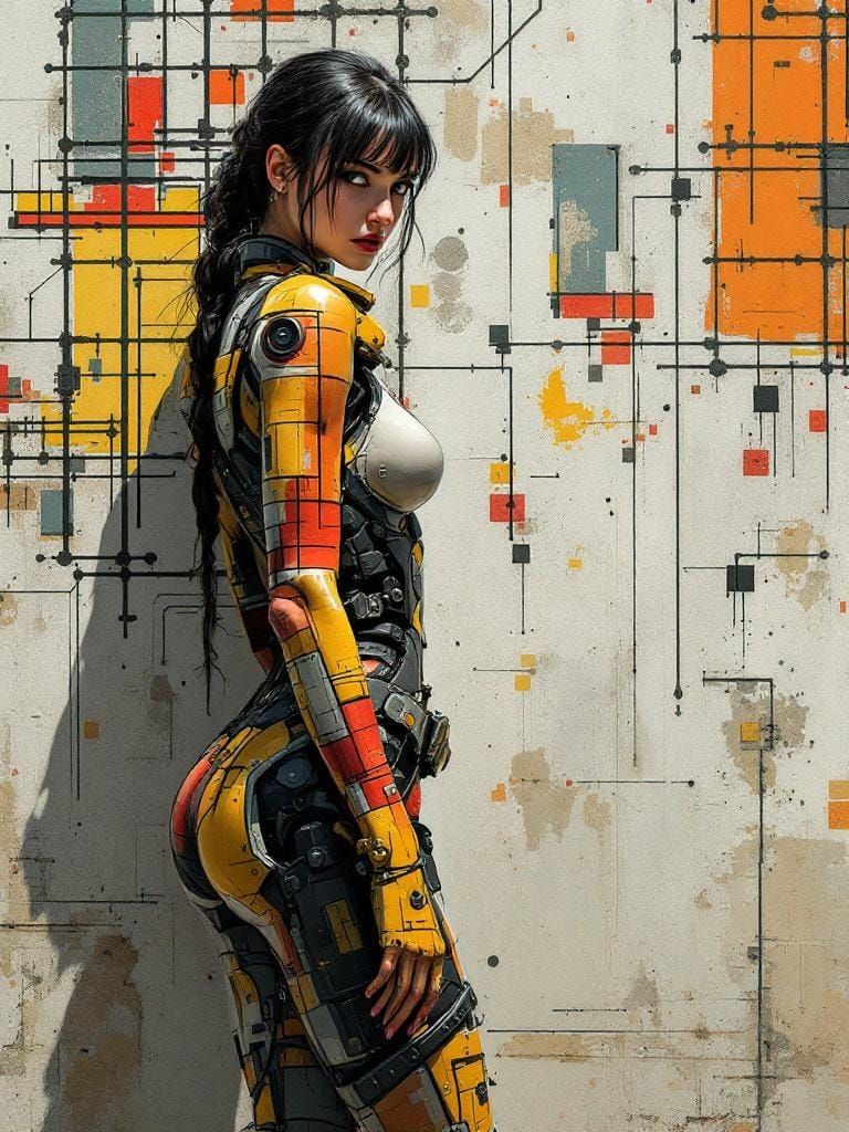 Dieselpunk Woman in Geometric Camouflage