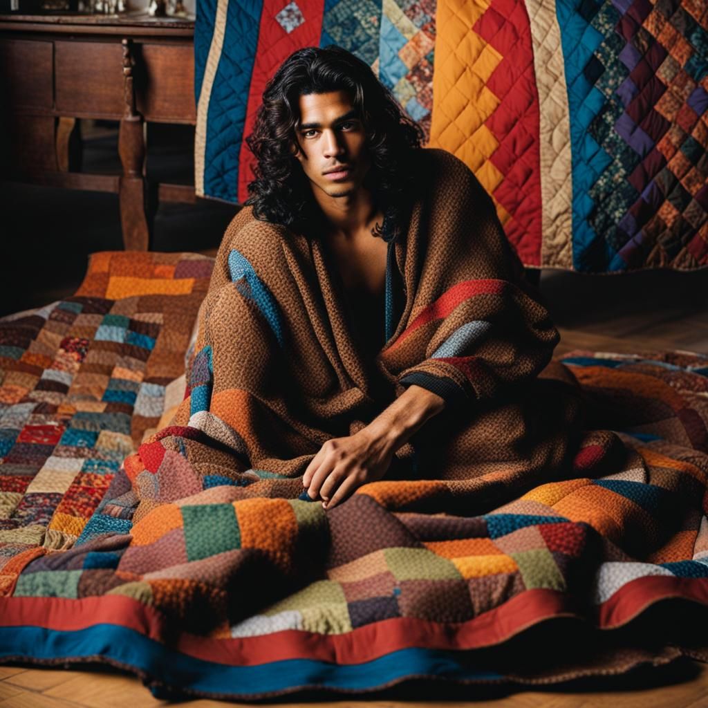 Rafael Acosta photographed with his grandmother's handmade q...