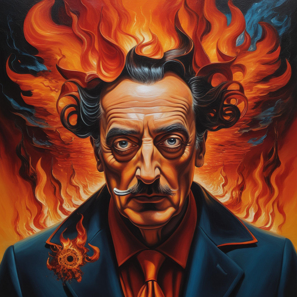 Surreal Portrait of PeacOc in a Fiery Underworld