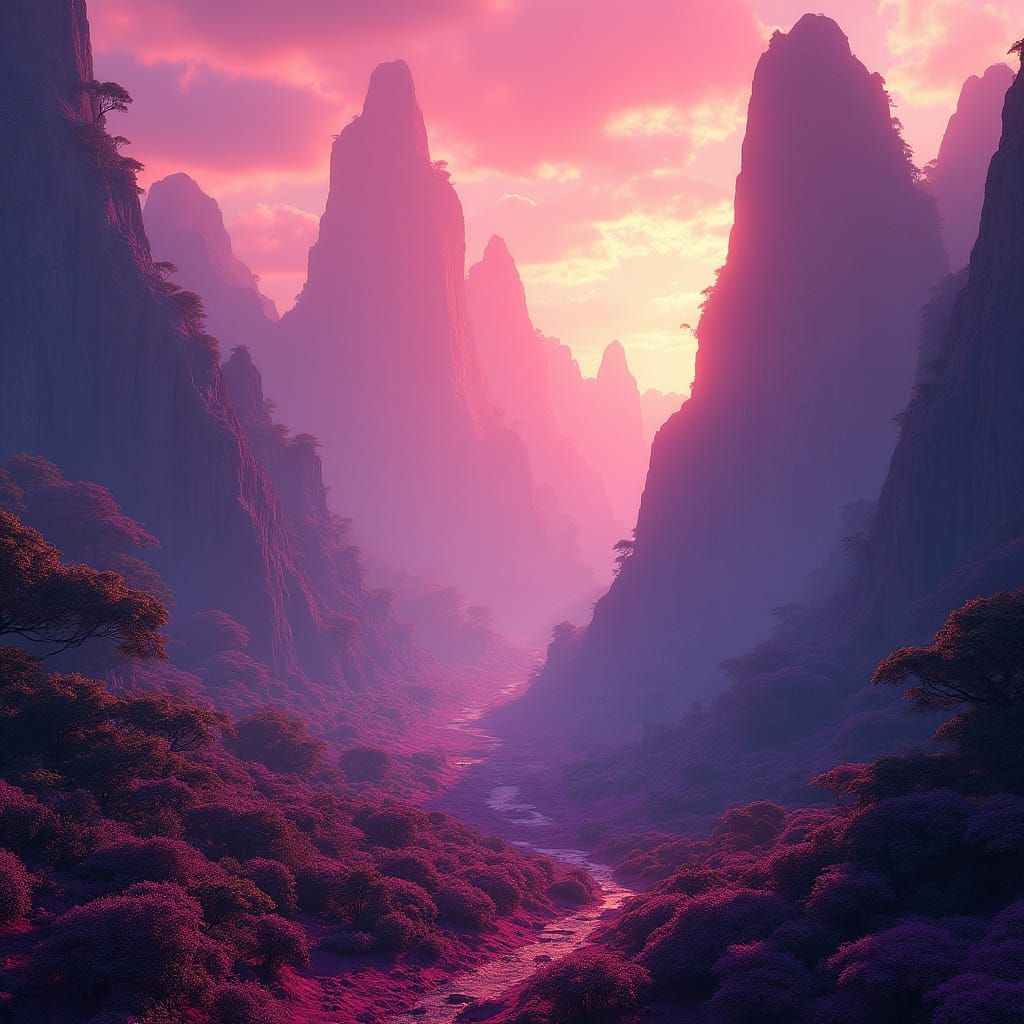 Breathtaking Purple Savanna Landscape with Towering Rockface...