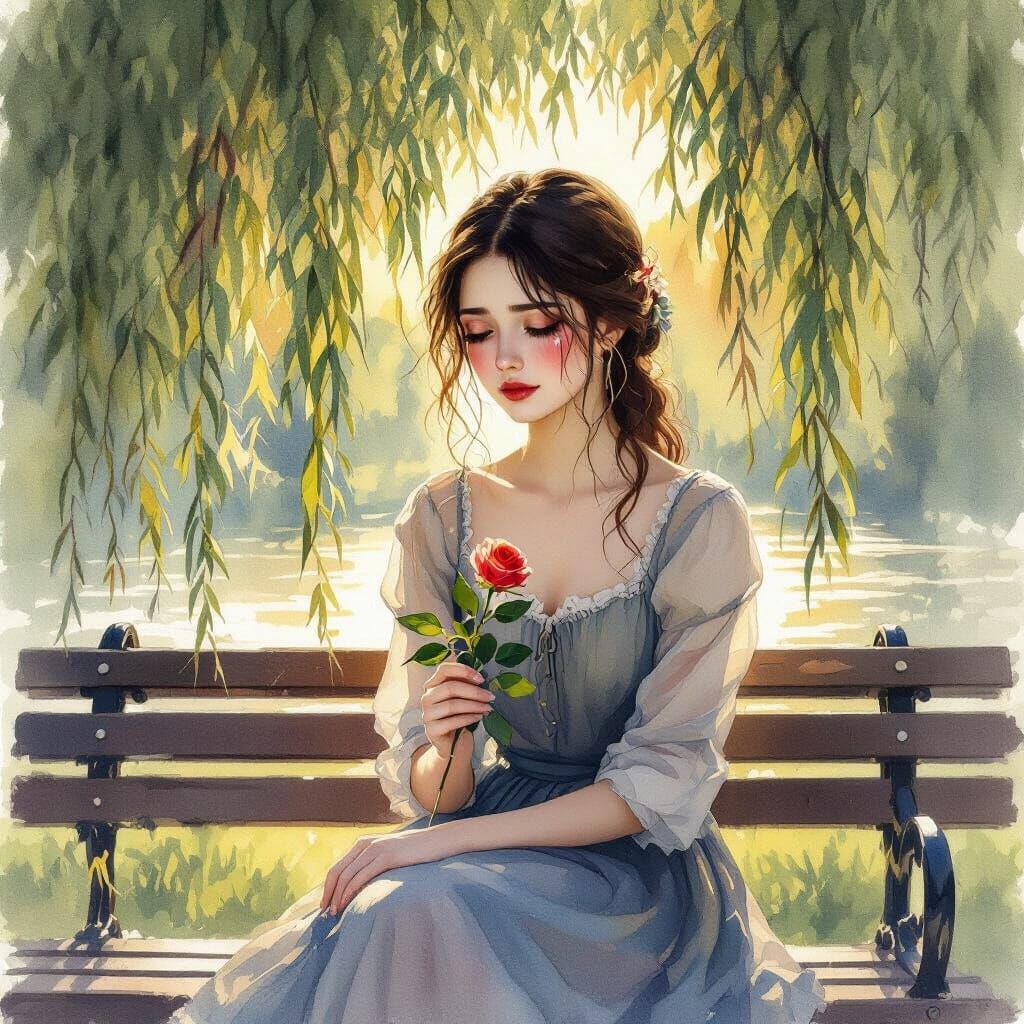 Melancholy Woman in Golden Hour Light