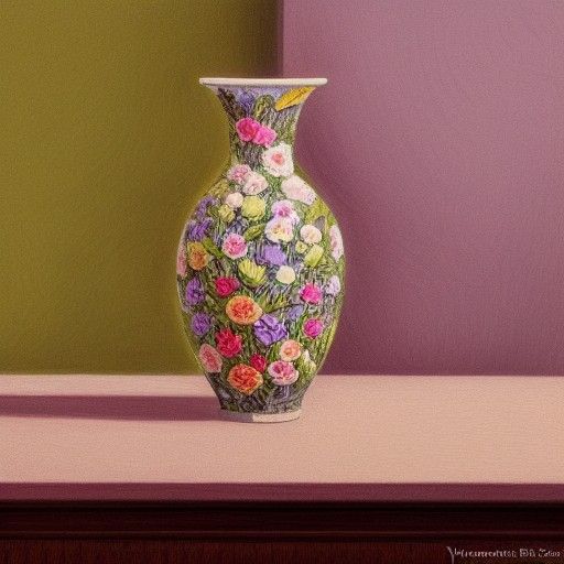 Intricate Flowers in Vase: Digital Matte Painting