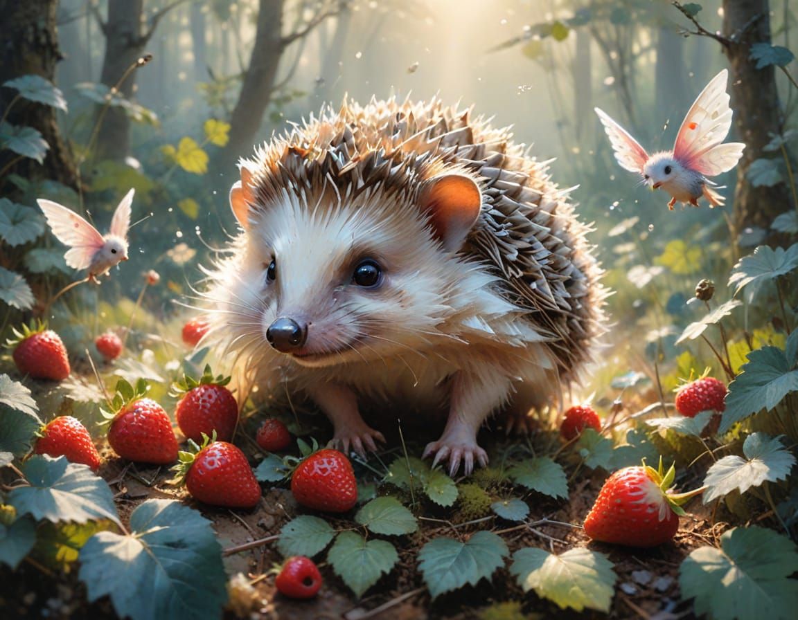 Berry Hunt: Fairies Guide Hedgehoglet in Watercolour