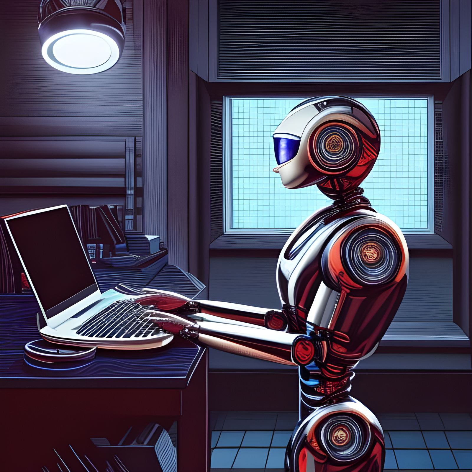 Humanoid Robot Using Computer in Comic Book Art