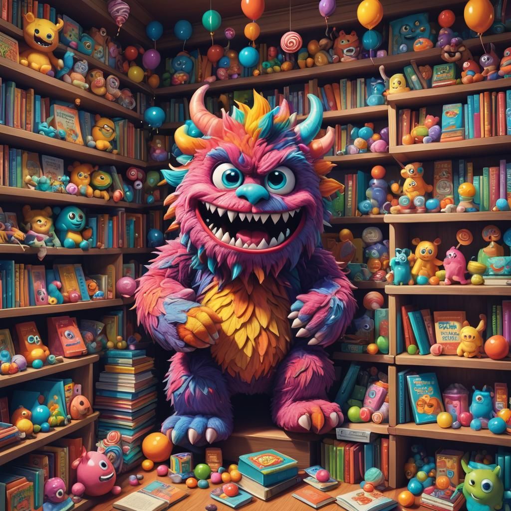 Candy Art Monster Havoc on Bookshelf