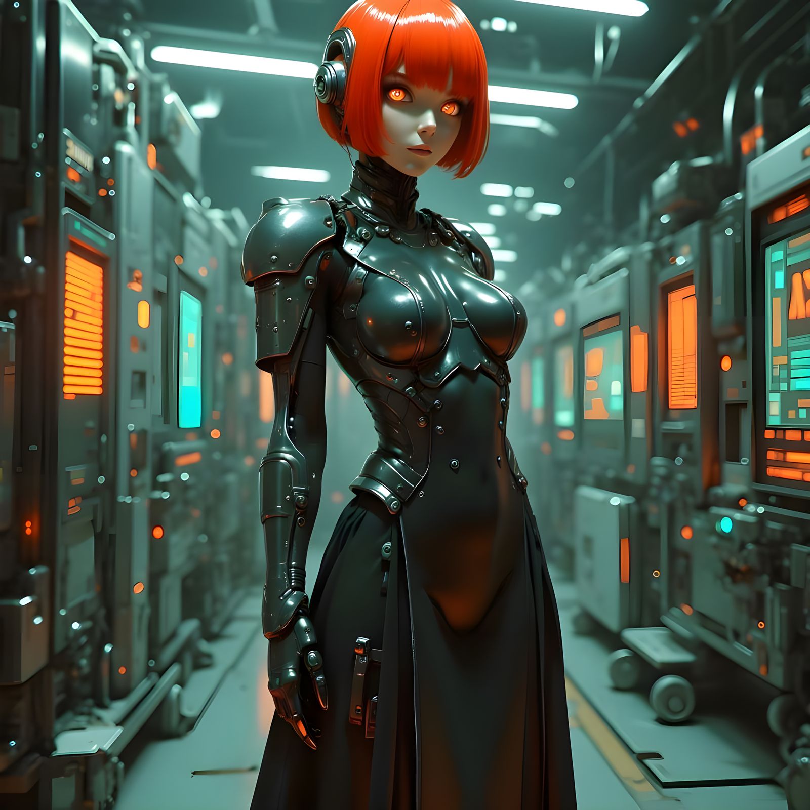 Cyberpunk Cyborg Dorthy in Futuristic Laboratory Armor