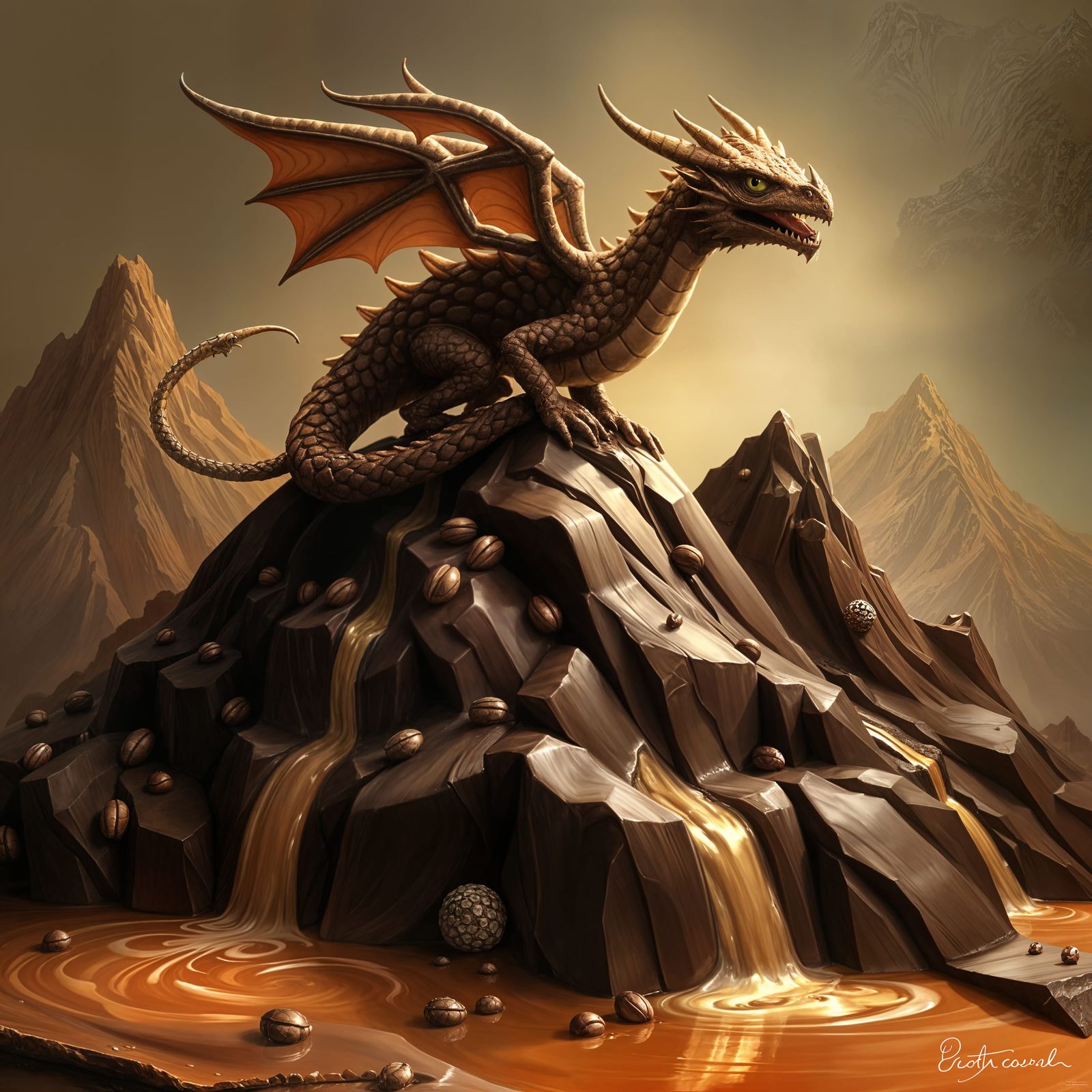 Chocolate Dragon on Truffle Mountain, Digital Art