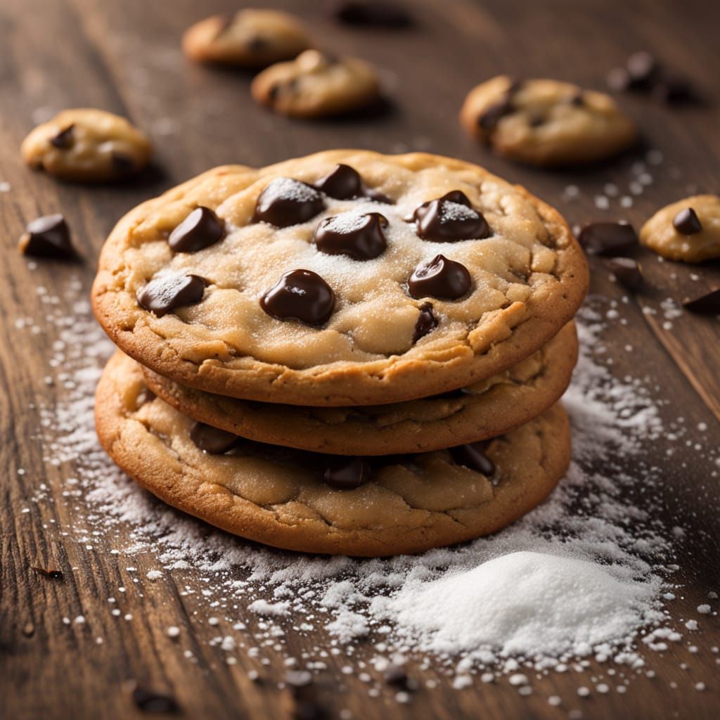 Detailed Chocolate Chip Cookie on Rustic Table