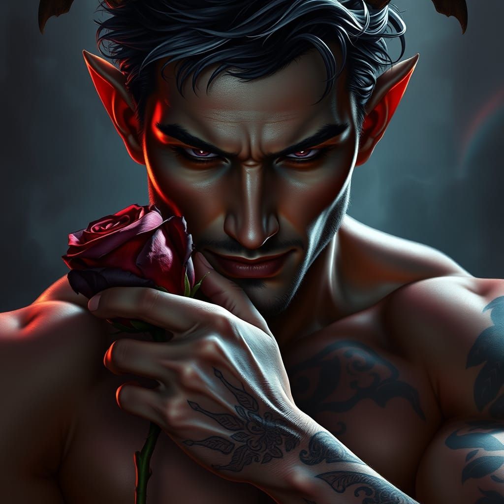 Incubus with Rose: Digital Painting in Obsidian