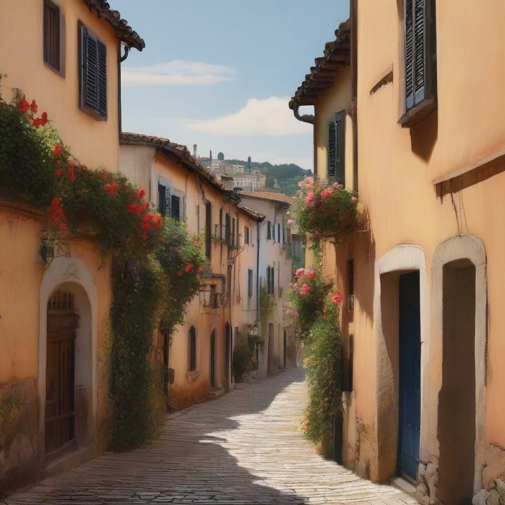 Ancient Village Alley After Rain in Warm Lantern Light