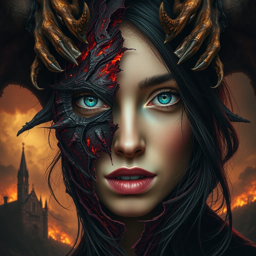 Demonic Visage Reveals Beauty in Surreal Dark Fantasy