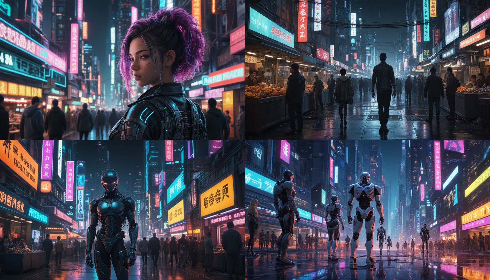 Epic Cyberpunk Anime Marketplace Scene