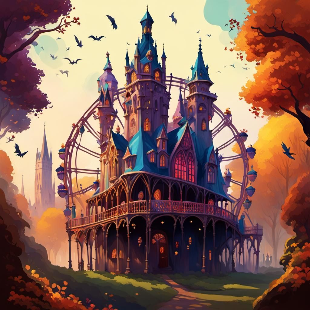 Surreal Vampire Theme Park in Gothic Art Style