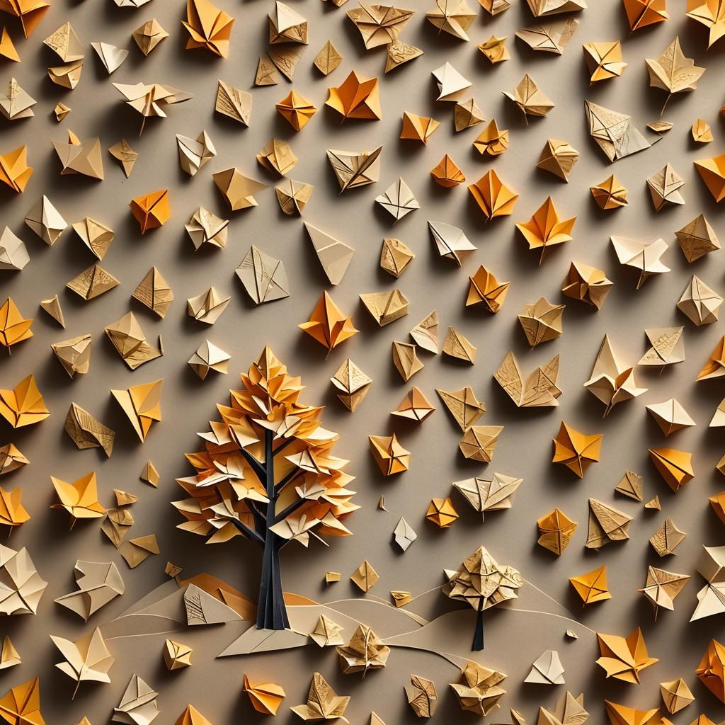 Origami Autumn Tree in Papercraft Style