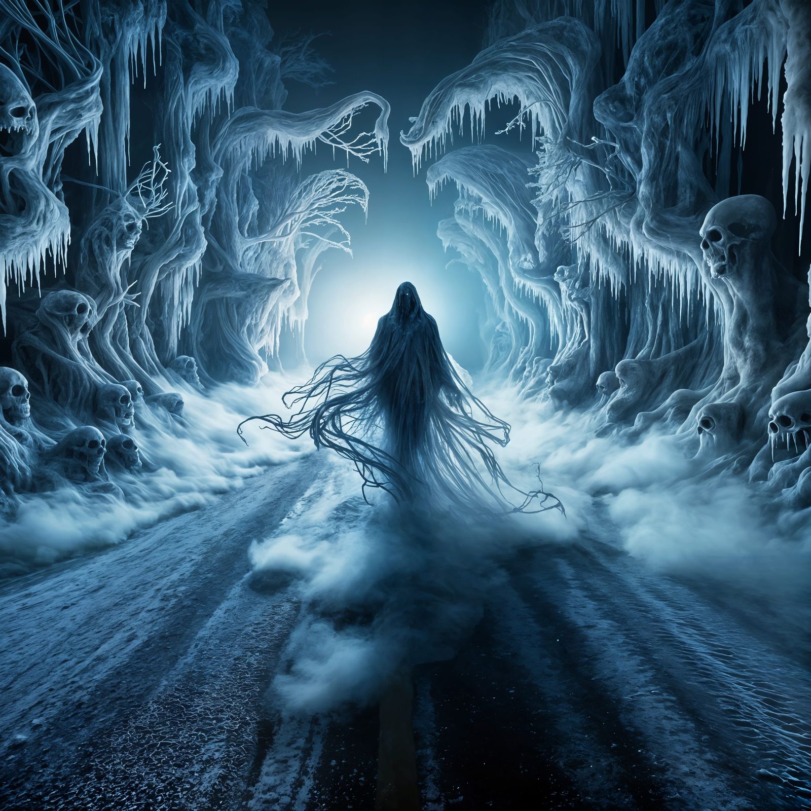 Spectral Figure Wanders Chilling Deserted Road
