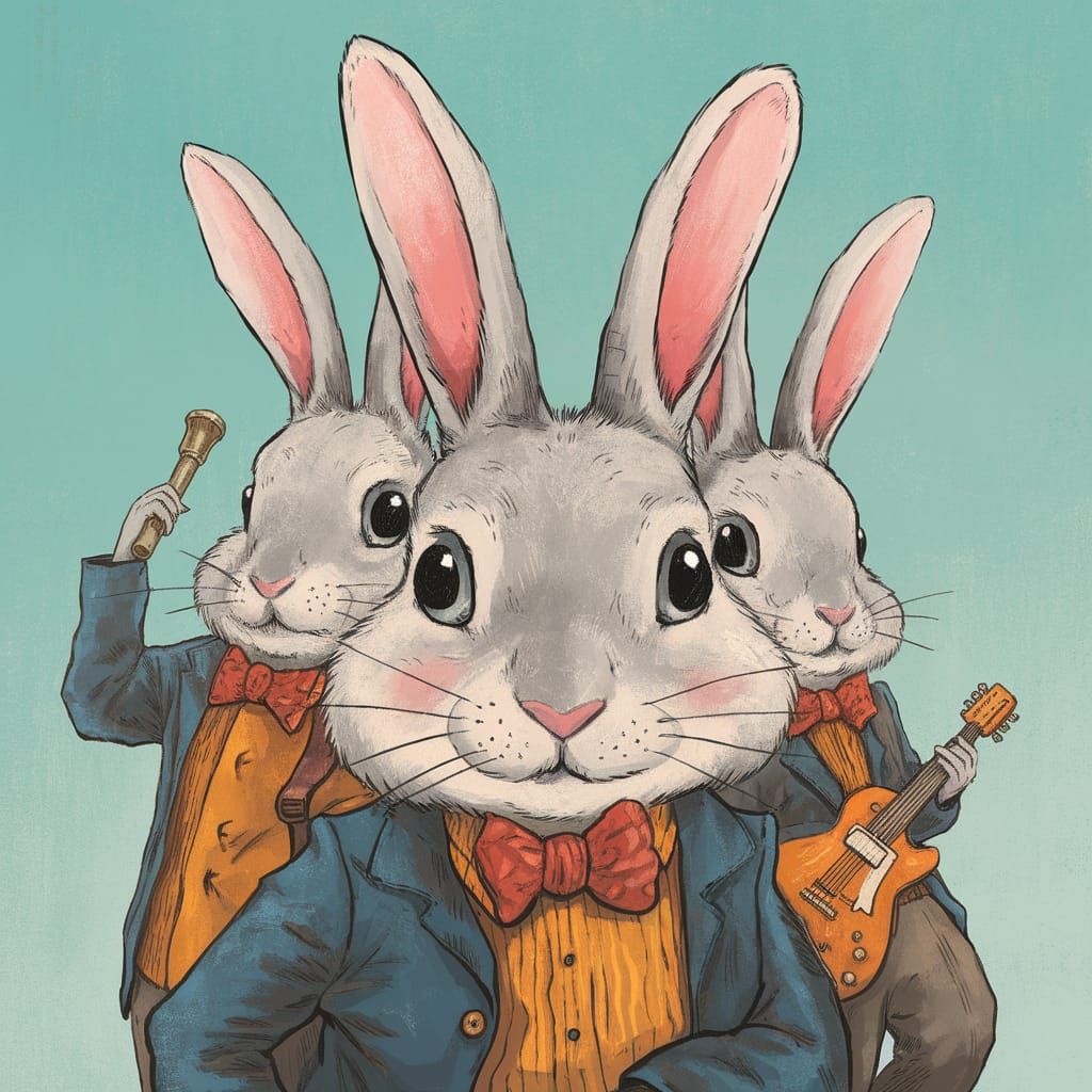 Rabbits in Freemason Attire Create Carrots and Rock Music