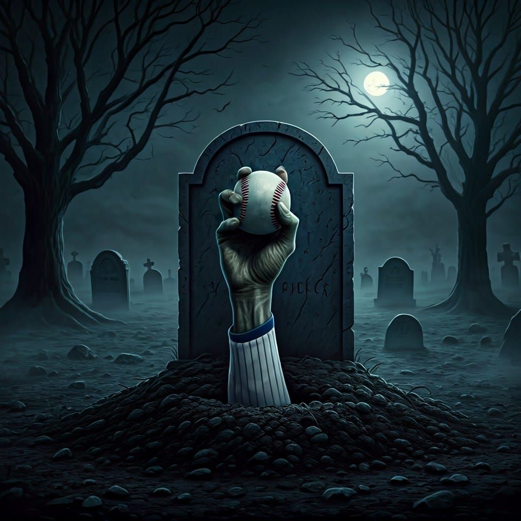 Eerie Graveyard Scene with Zombie Yankees Fan