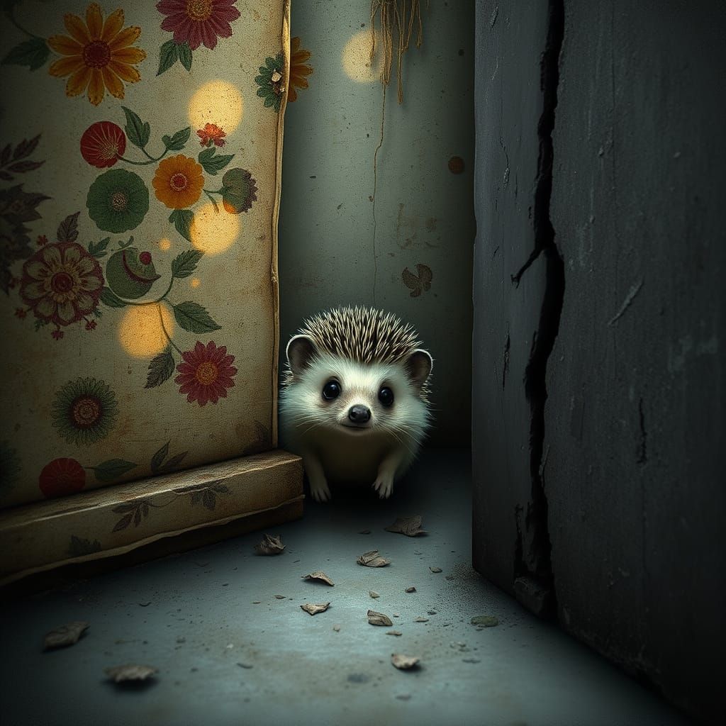 Shy Hedgehog Peek Between Old Walls