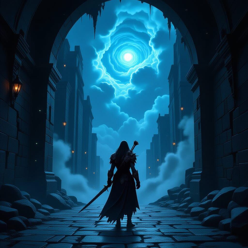 Elven Warrior in Obsidian Armor in Shadowy Alley