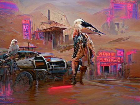 Stork Bounty Hunter on Mars in Cyberpunk Style