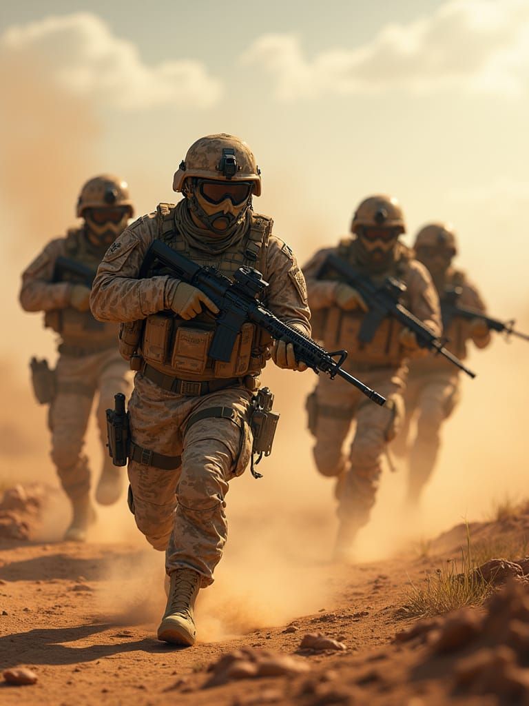 Tactical Airsoft Team Charges Through Desert Battlefield
