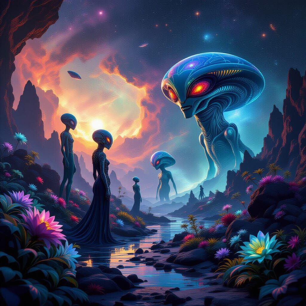 Alien Galaxy Exploration in Digital Matte Painting Style