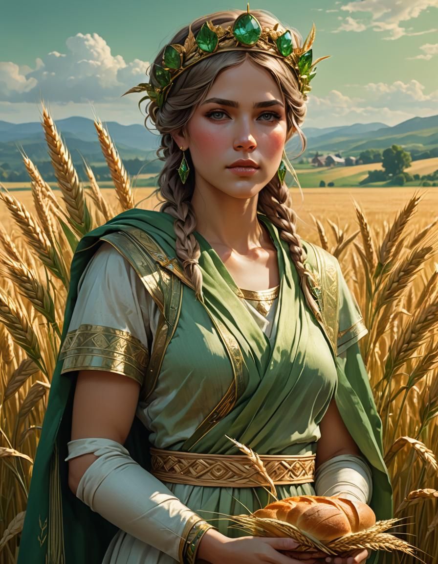 Ethereal Woman with Wheat: A Digital Art Portrait