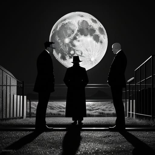 Moody Film Noir Men in Moonlight, Grayscale Tones