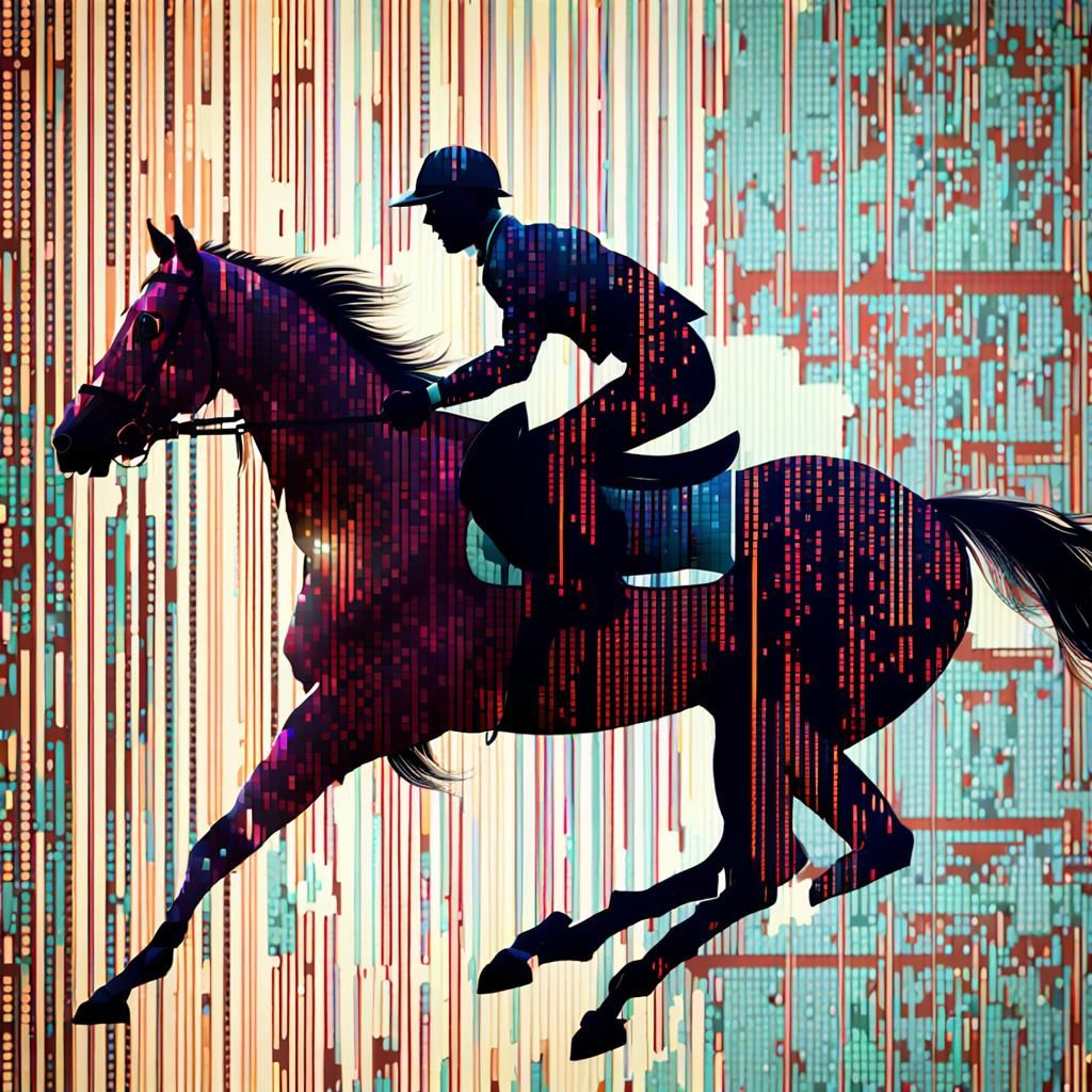 Glitchy Equestrian Race in Binary Code